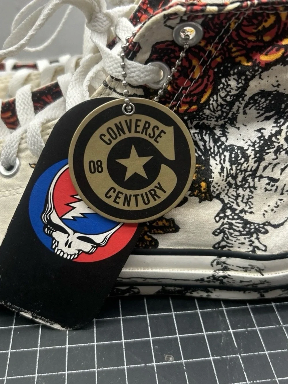Grateful Dead Converse High Top Sneakers in Cream with Black Accents